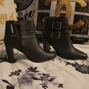 Black buckle/high heel ankle boots